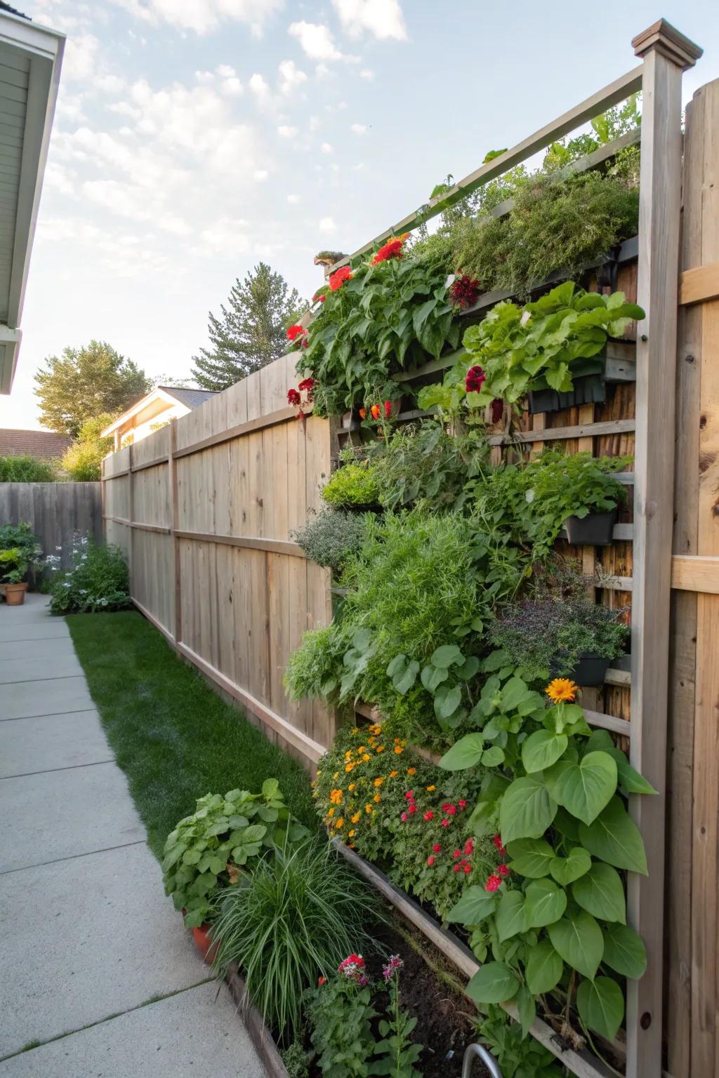 Vertical gardens maximize space and greenery.