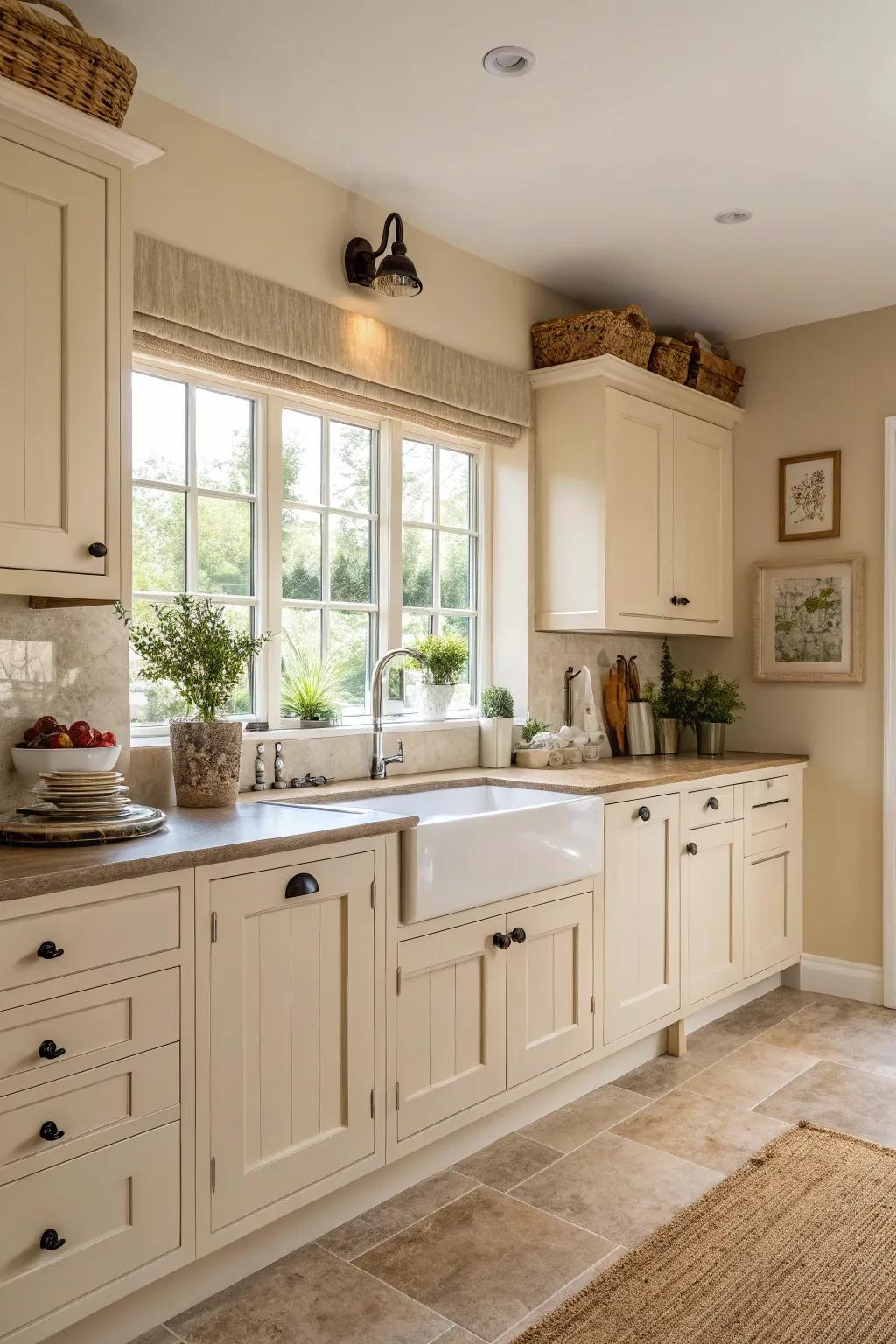 Neutral walls create a serene, cohesive look.