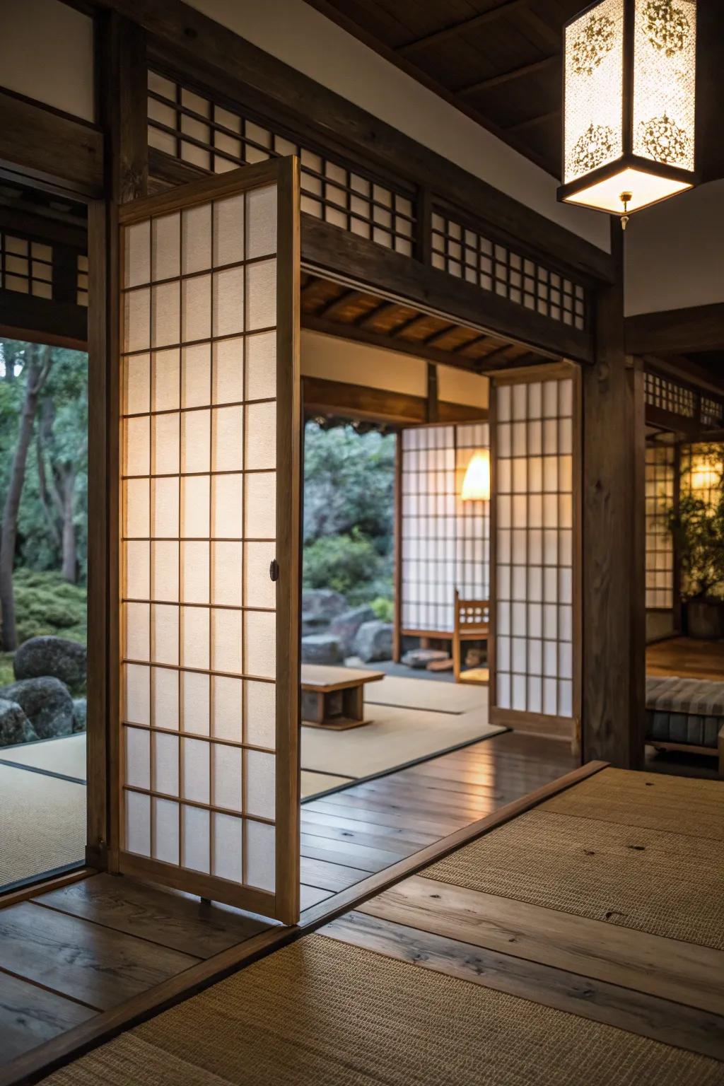 Shoji screens bring tranquility and minimalism.