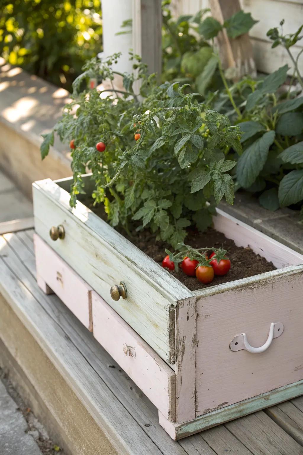 Transform a forgotten drawer into a charming tomato haven. 🌿🍅 #DIYDelight #VintageCharm