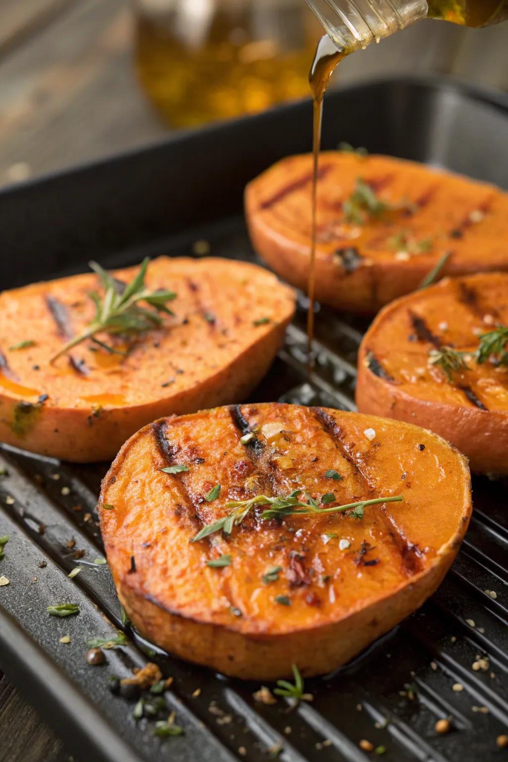Sweet and savory grilled sweet potatoes.