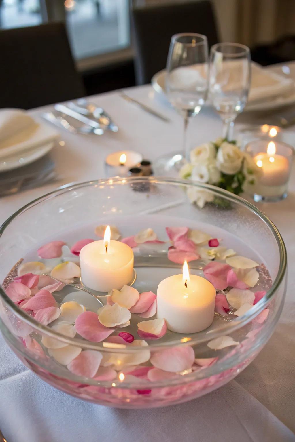 Floating candle centerpieces add romance and elegance to any table.