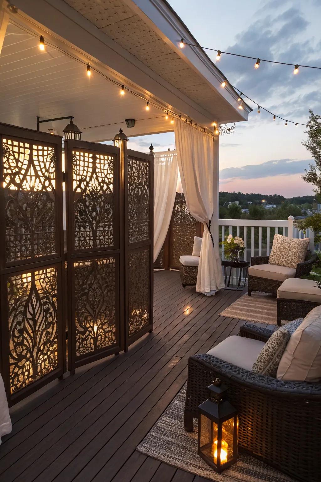 Stylish privacy screens on an enclosed deck.
