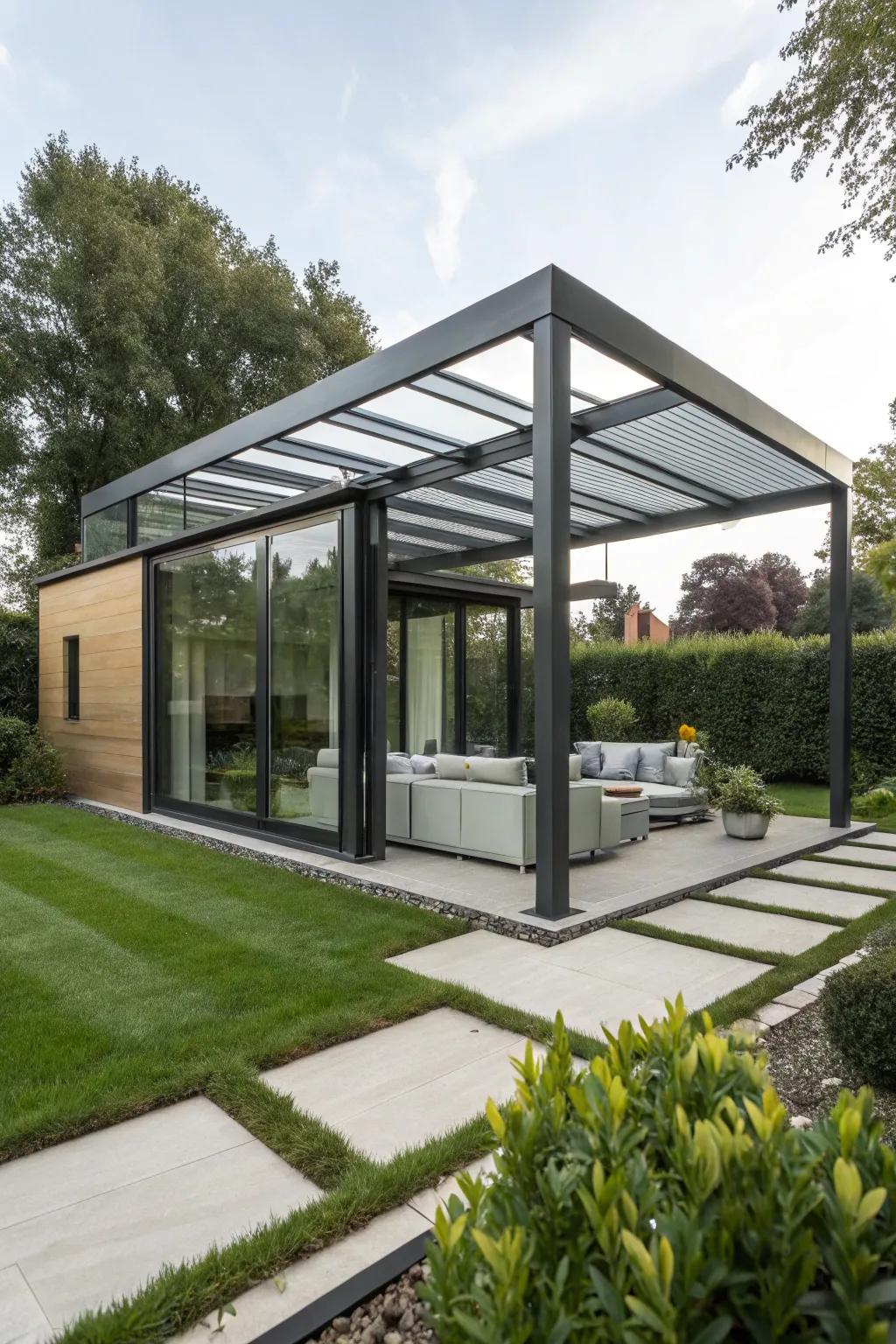 Modern living with a contemporary pergola
