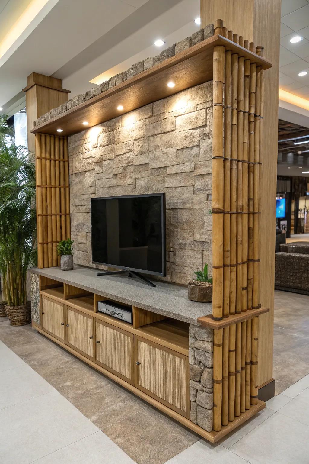 An entertainment hub providing a natural and serene aesthetic.