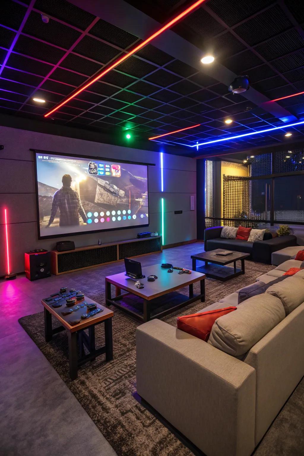 Engage completely with an immersive multimedia lounge tailored for gaming and cinema nights.