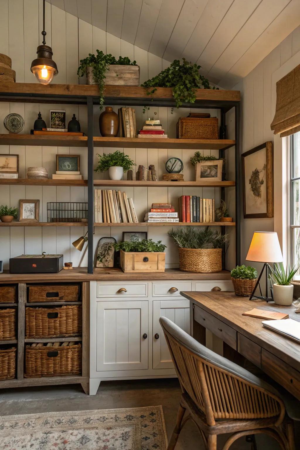 Open shelving unites practicality and decor.