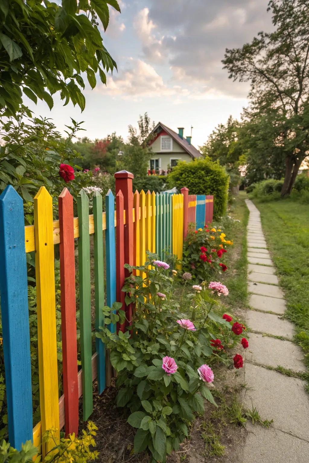 Colorful paint turns your fence into a vibrant art piece.