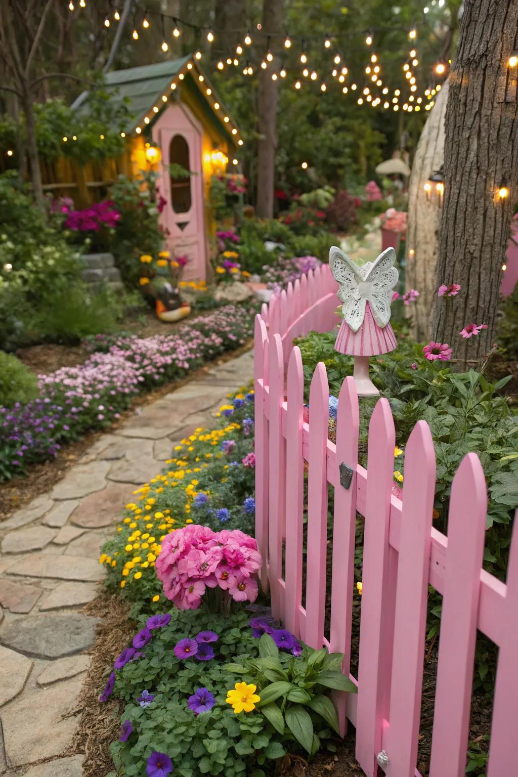 Pink fences add a whimsical and playful touch to gardens.