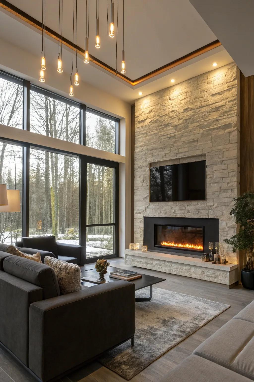 LED lighting adds a dramatic and cozy glow to your fireplace.