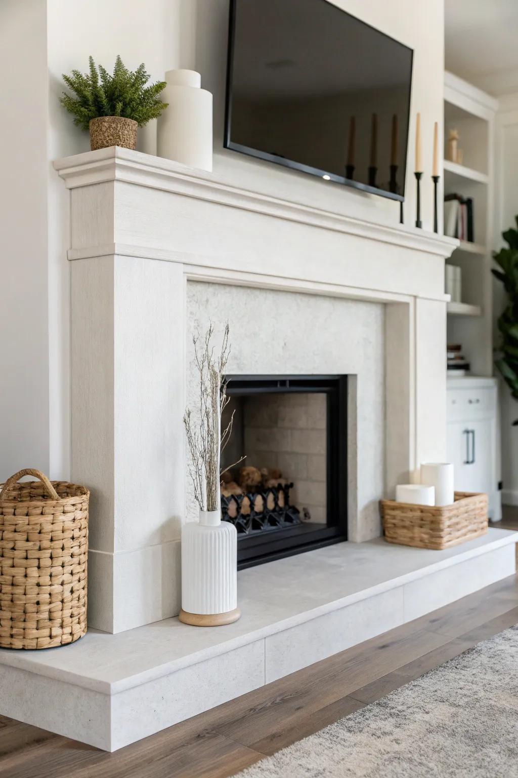 An understated style emphasizes the simplicity and elegance of the fireplace.