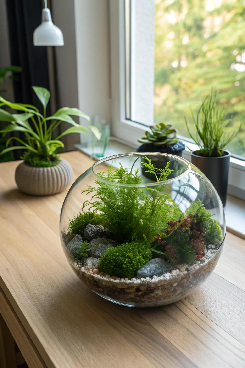Dive into serenity with this waterless aquatic terrarium. A touch of nature, reimagined!