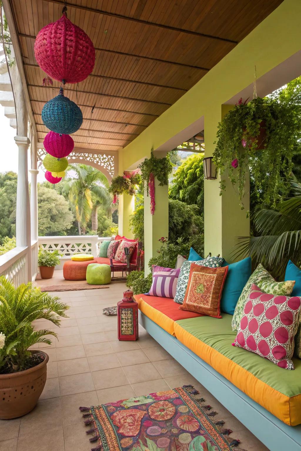 Infuse energy with bold color accents in your lanai.