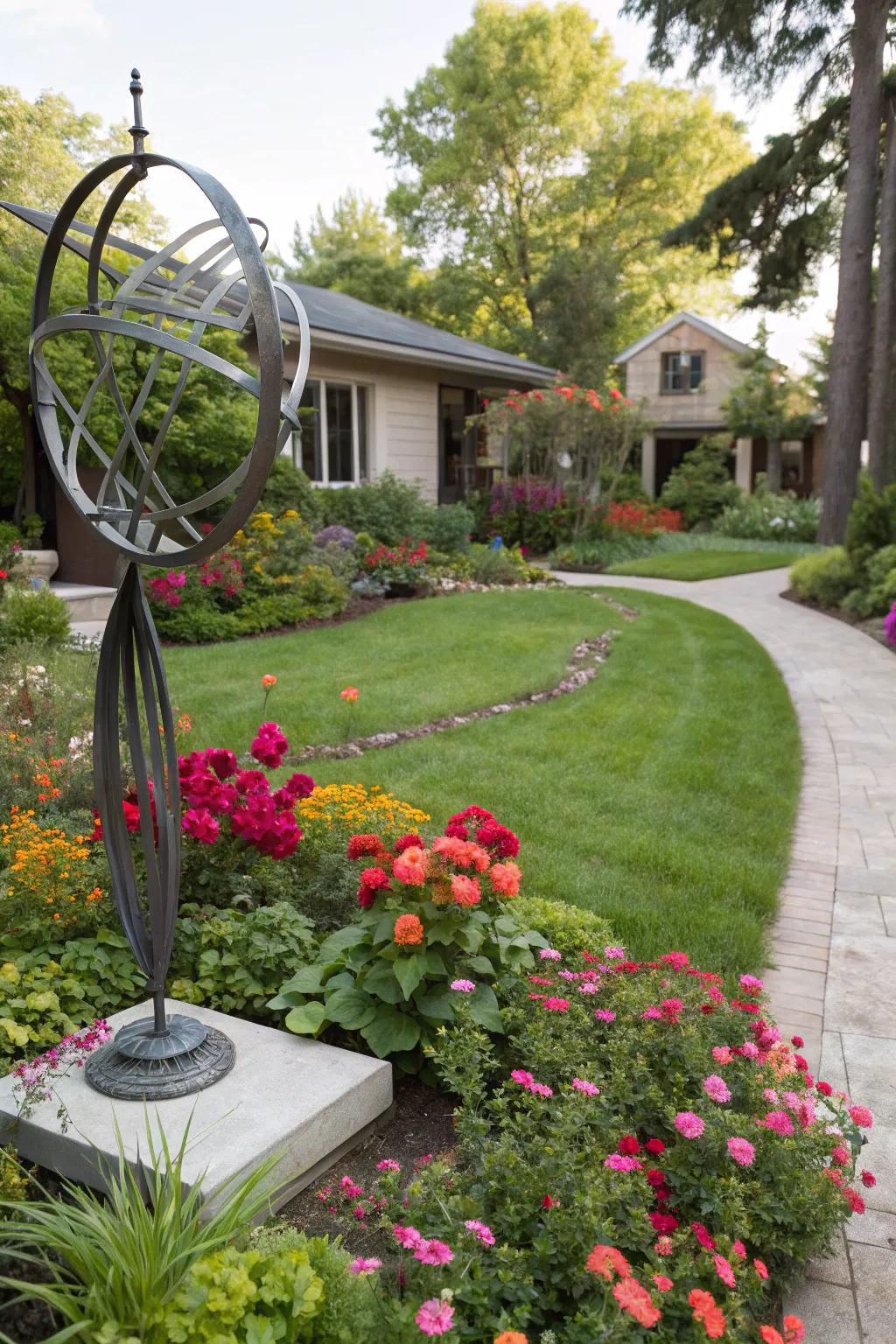 Garden sculptures offer an artistic center of interest and personality.