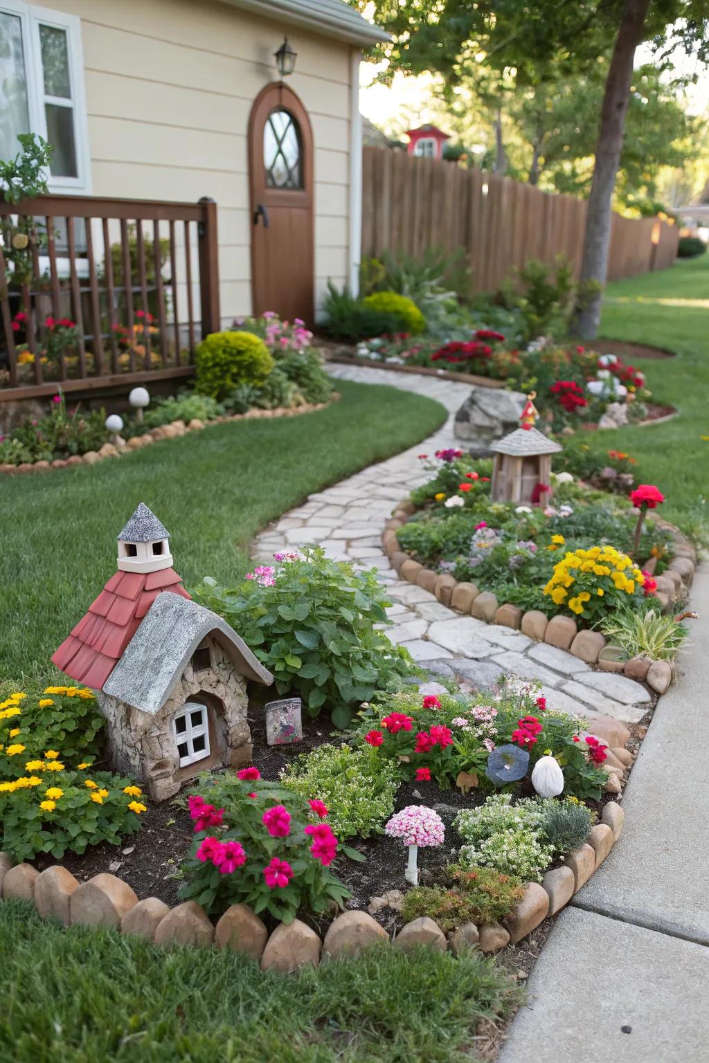 Delight onlookers with a whimsical teeny garden in your flower beds, sparking wonder.