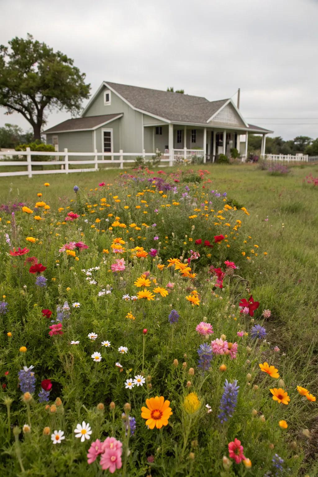 A wildflower area adds color and ecological value to the front yard