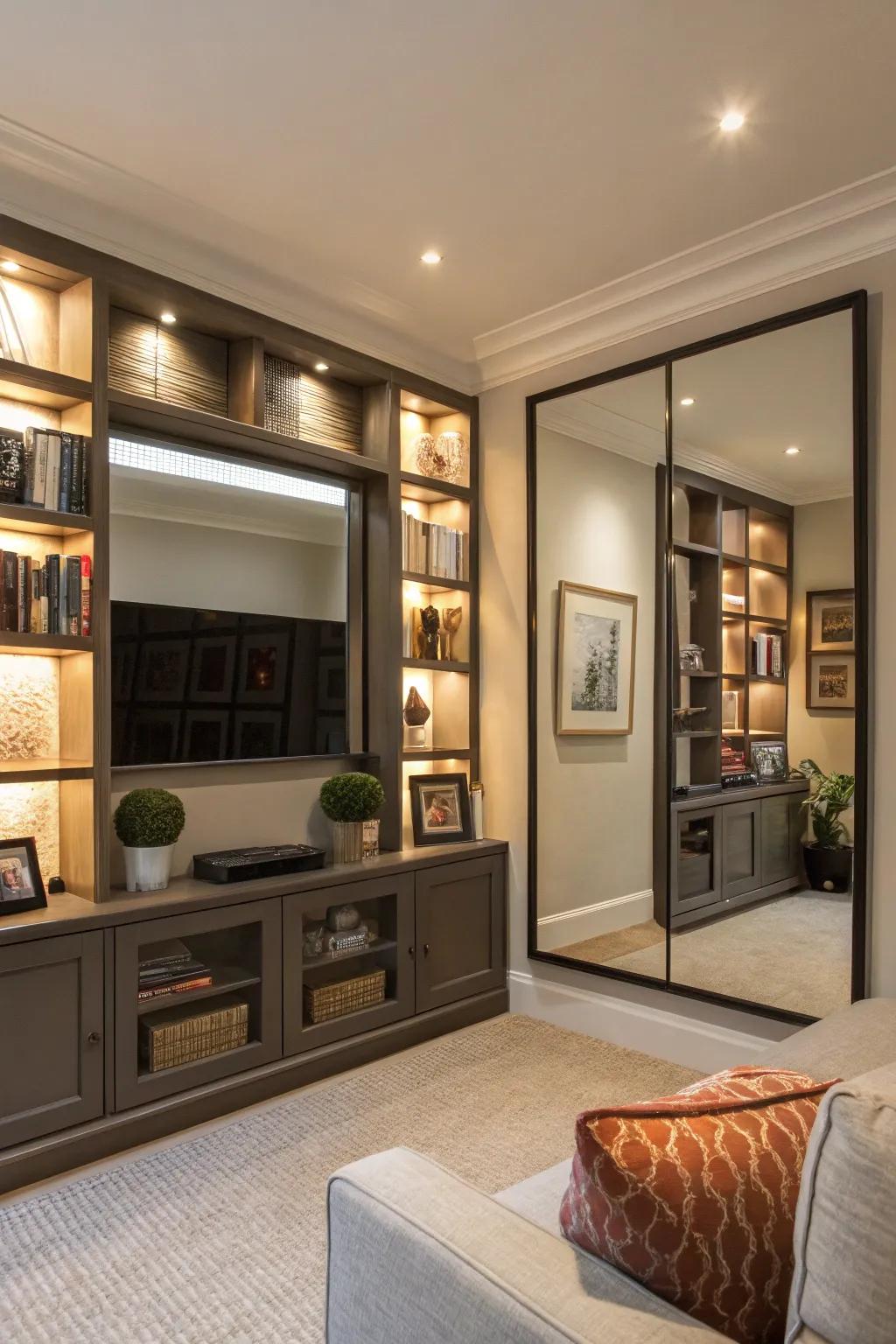 Mirrors with built-in shelves offer style and storage.