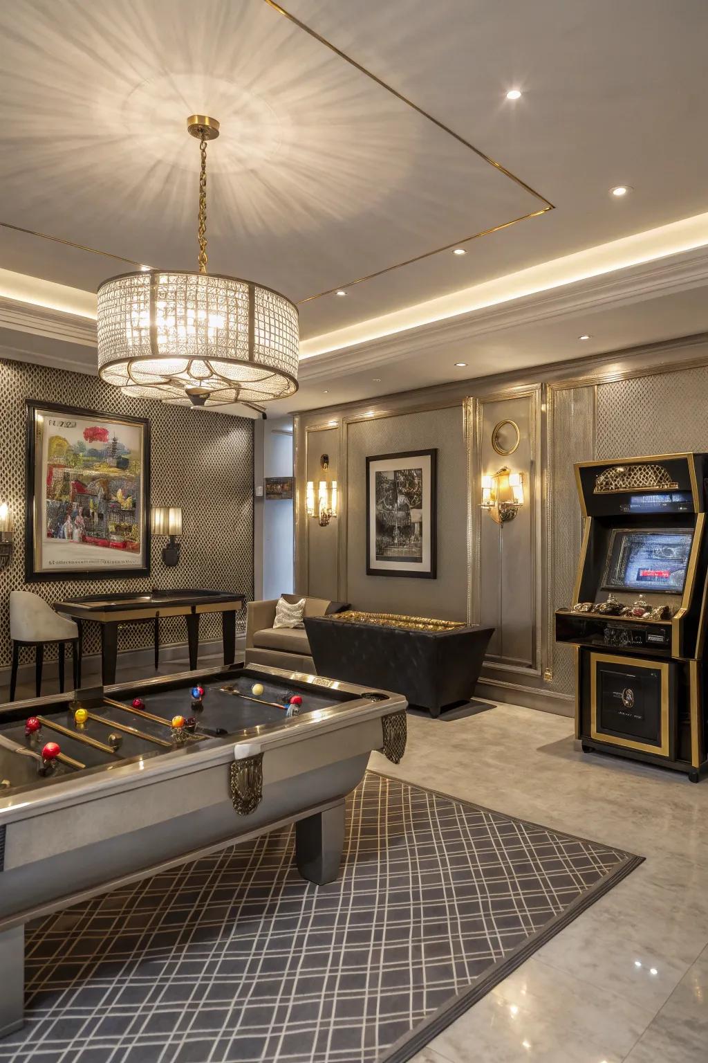 Metallic accents add sophistication and a sense of luxury to your game room.