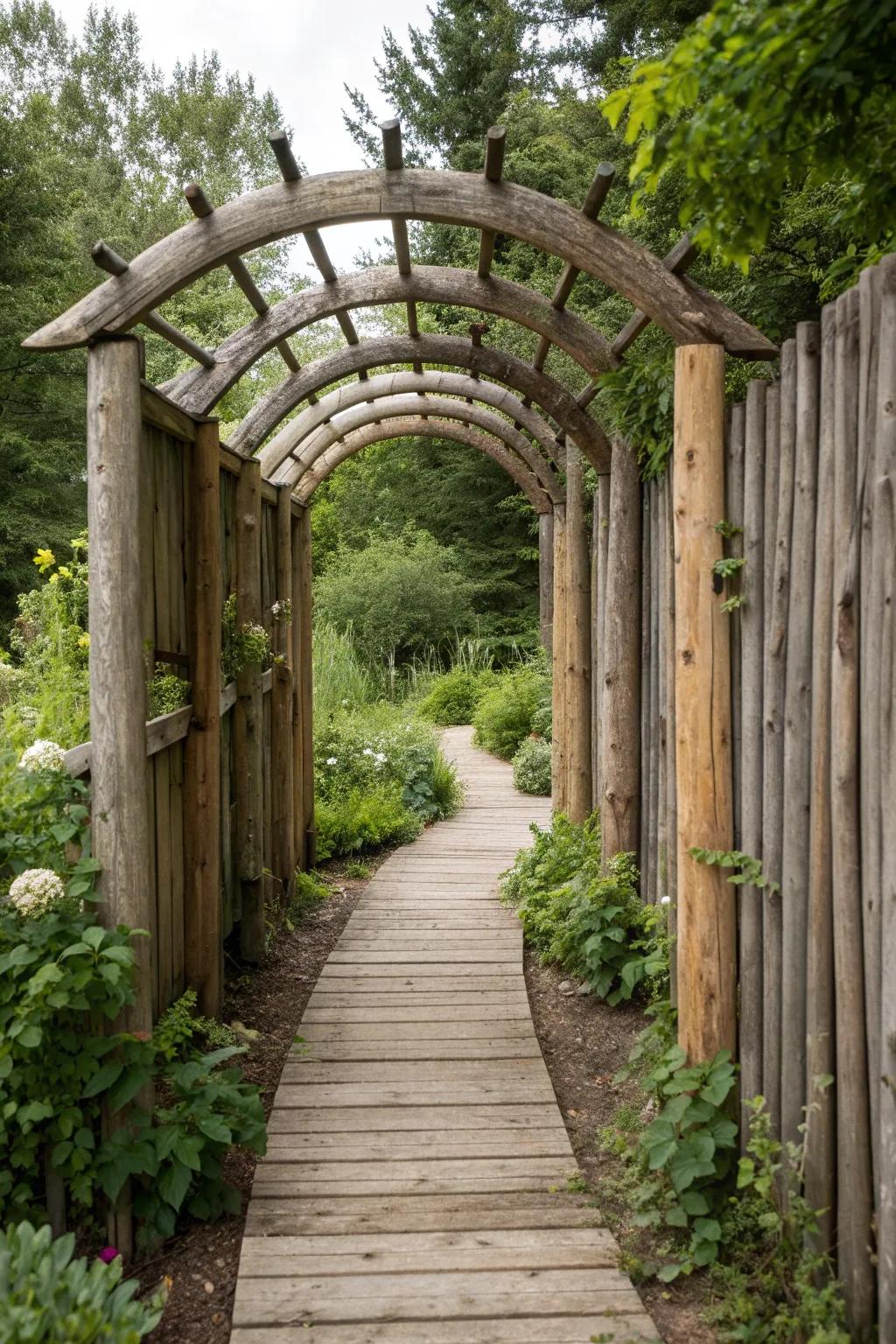 Embrace recycled charm with a sustainable garden tunnel design. 🌿✨ #EcoFriendlyElegance