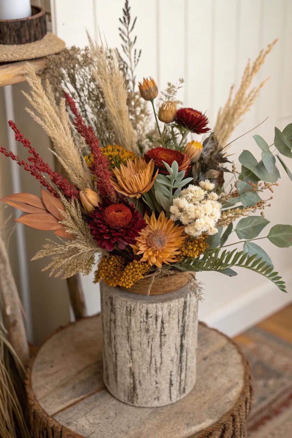 A vintage-inspired dehydrated bloom arrangement.
