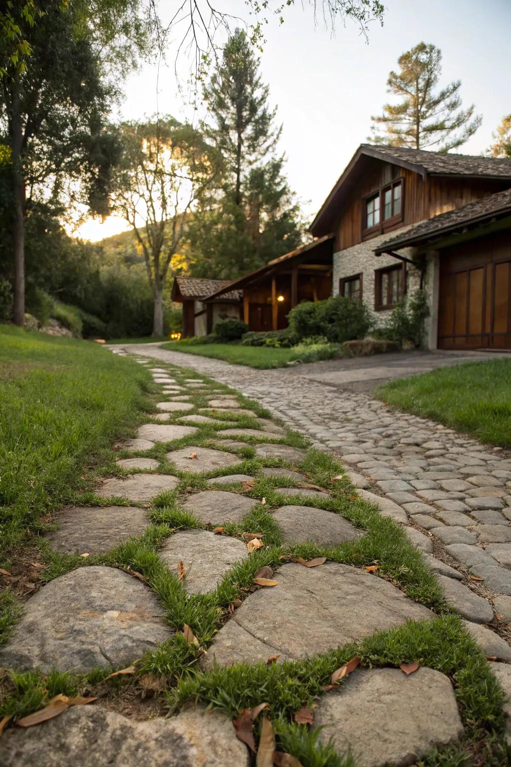Uneven stones and grass produce a natural, organic feel.