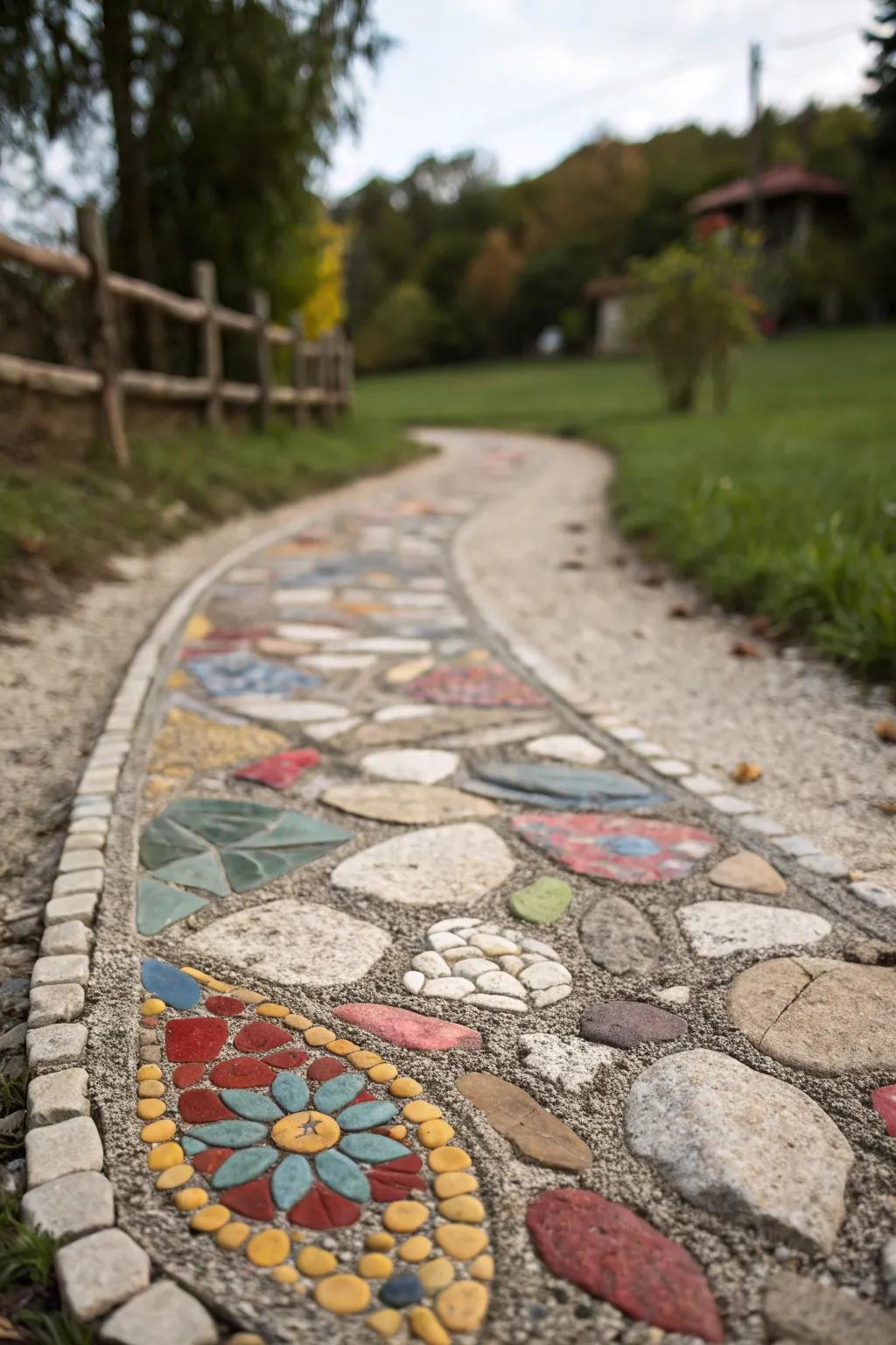 Mosaic components turn a stone chip trail into a work of art.