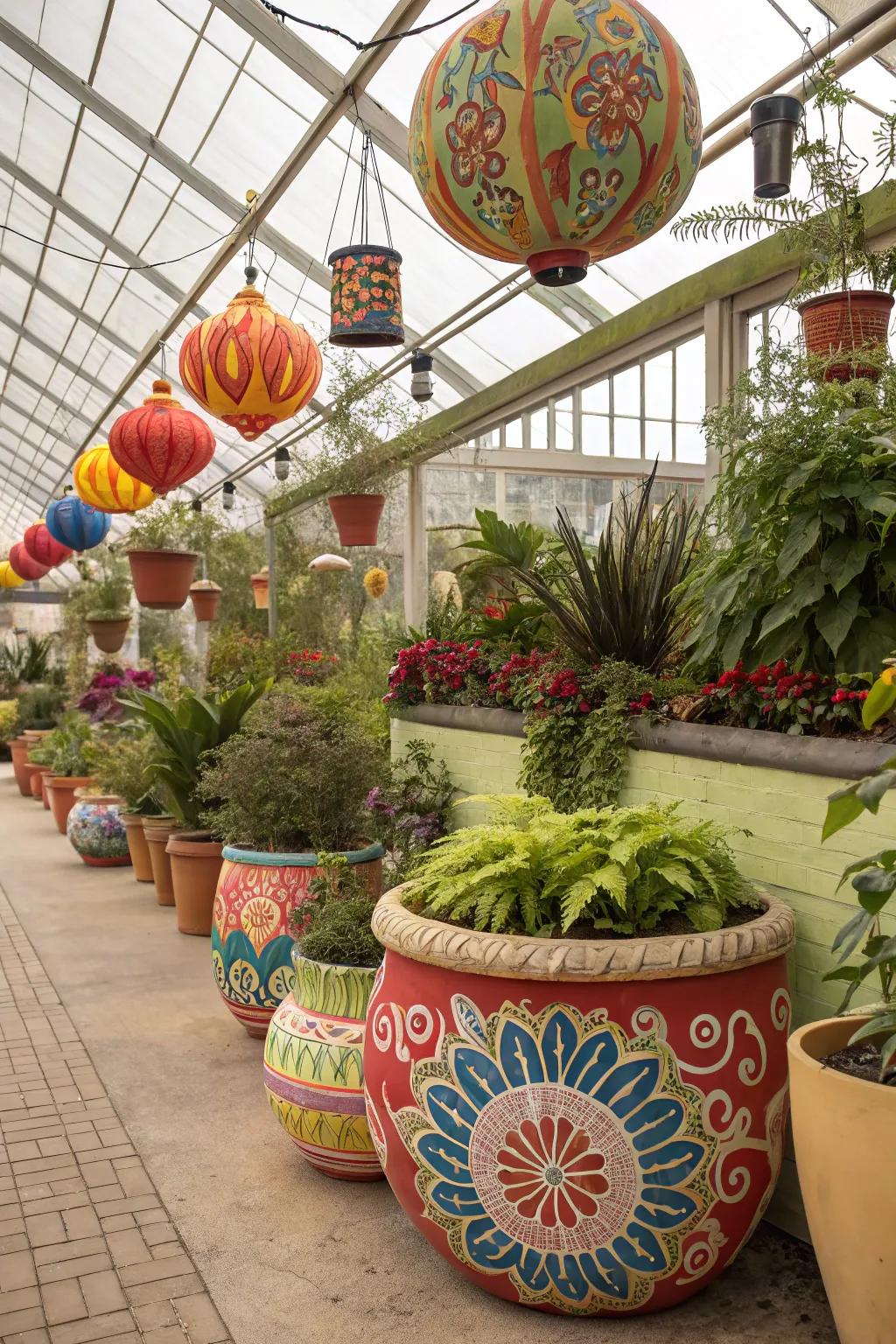 Ornamental parts introduce personality to a greenhouse interior.