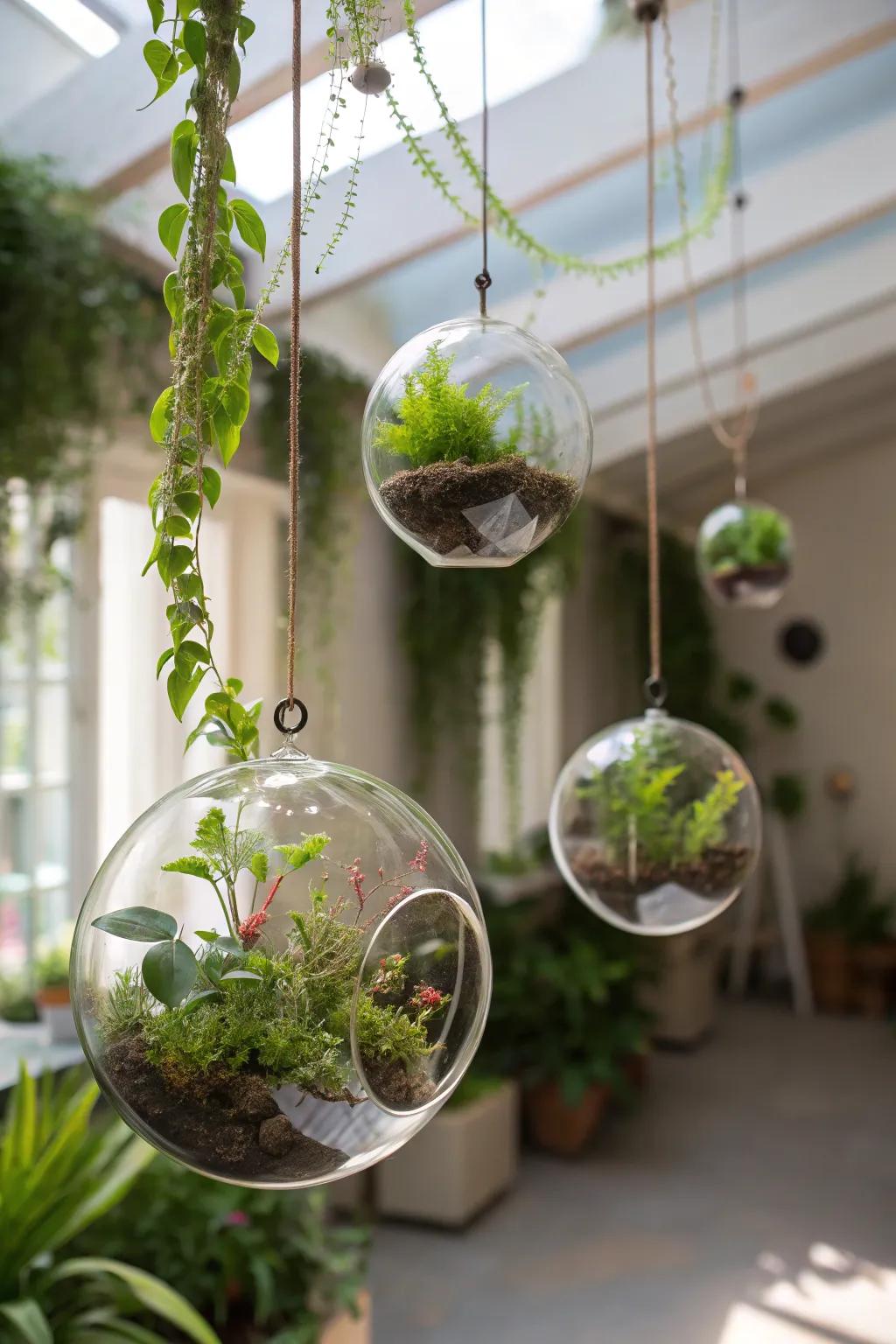 Add magic with floating glass orb planters.