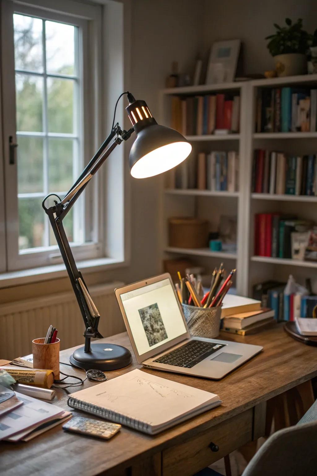 An artistic desk lamp that illuminates with style.