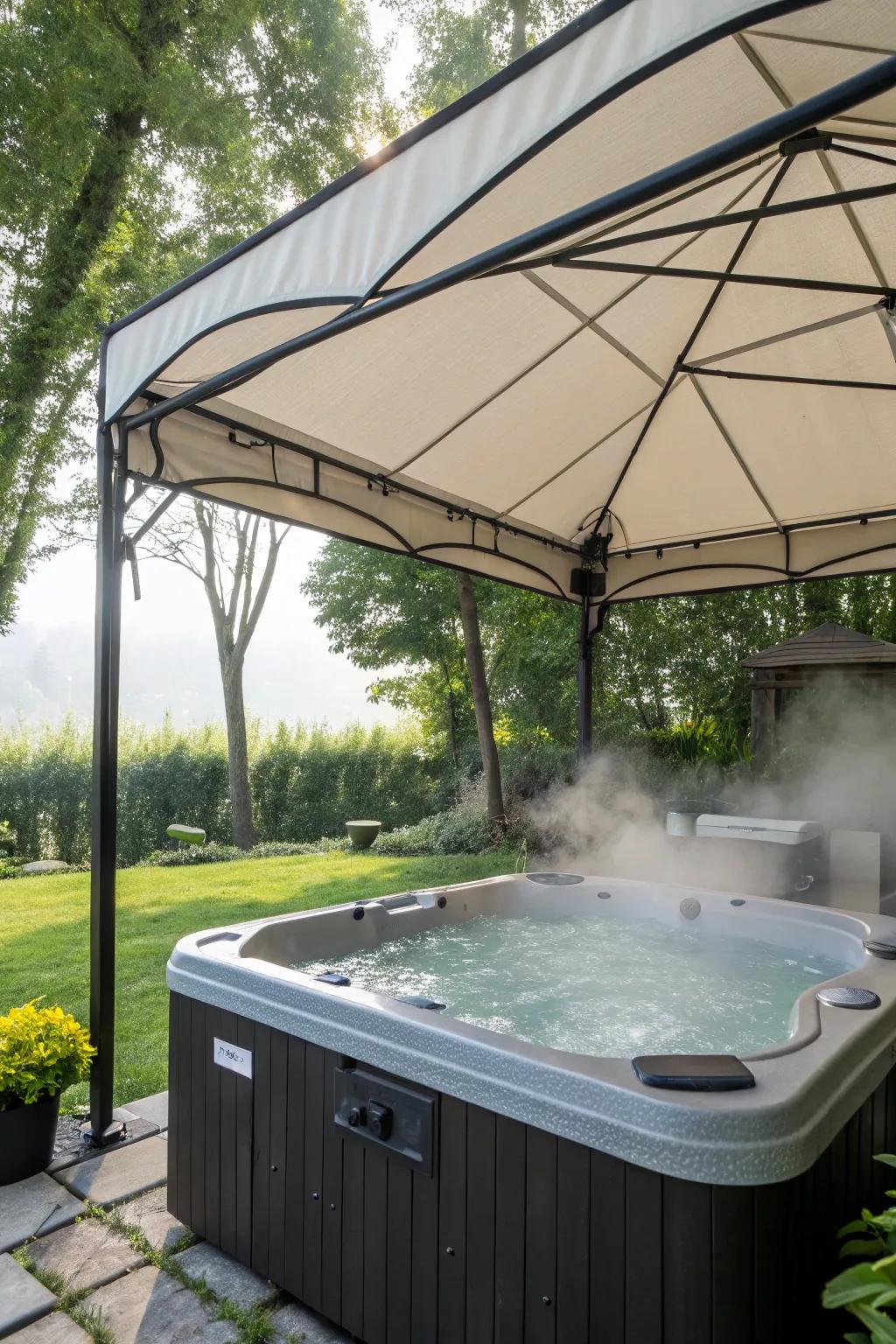 An overhead canopy provides shade.