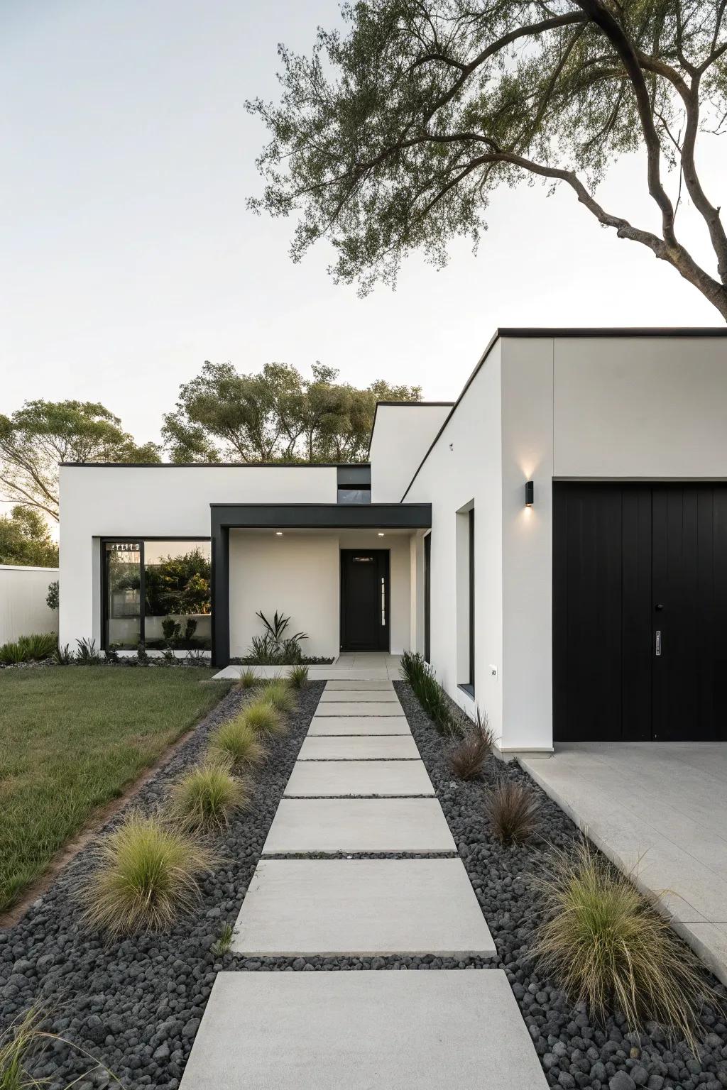 Monochrome siding for a minimalist and modern appearance.