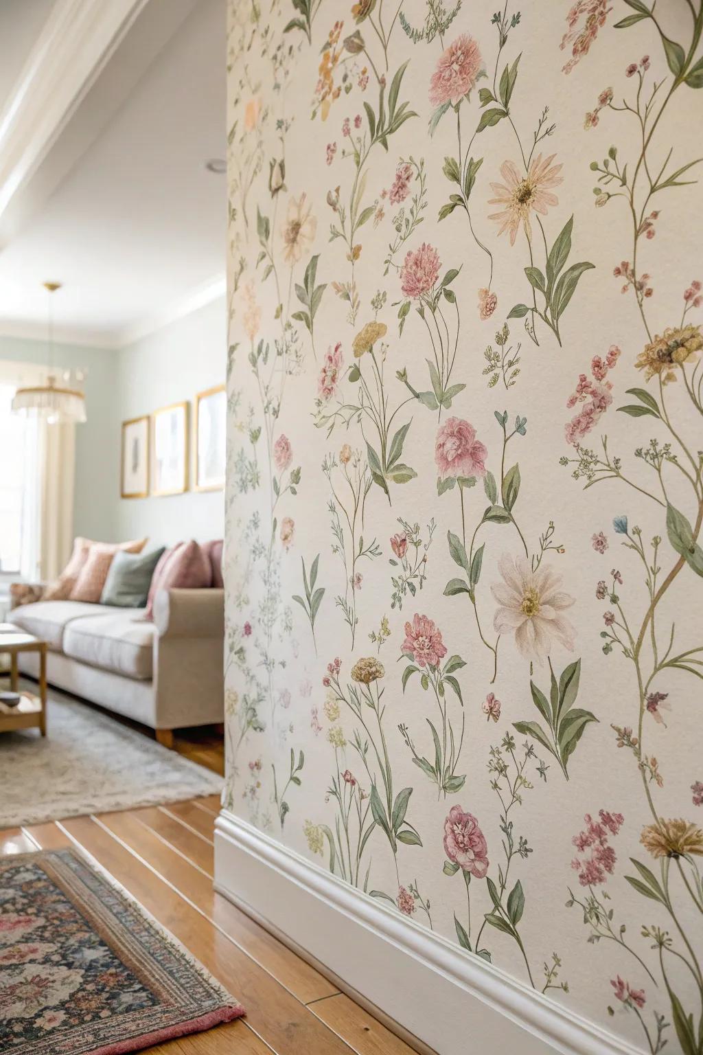 Temporary wallpaper adds a bold, seasonal transformation.