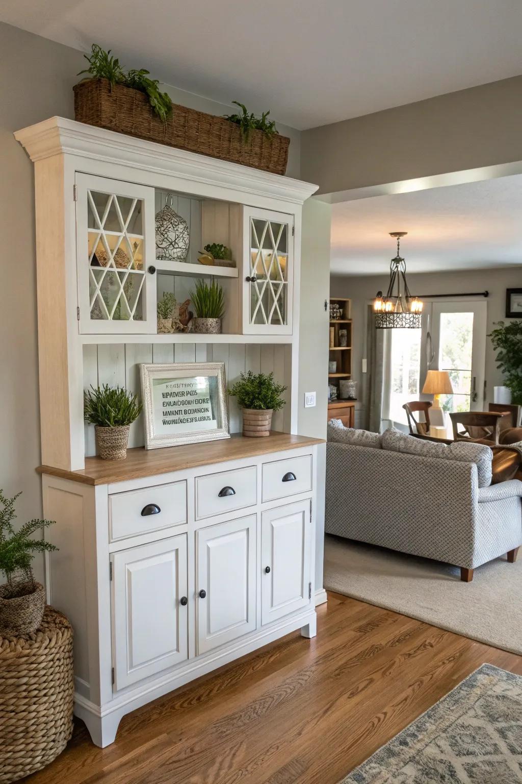 Define your space creatively with a hutch top divider.