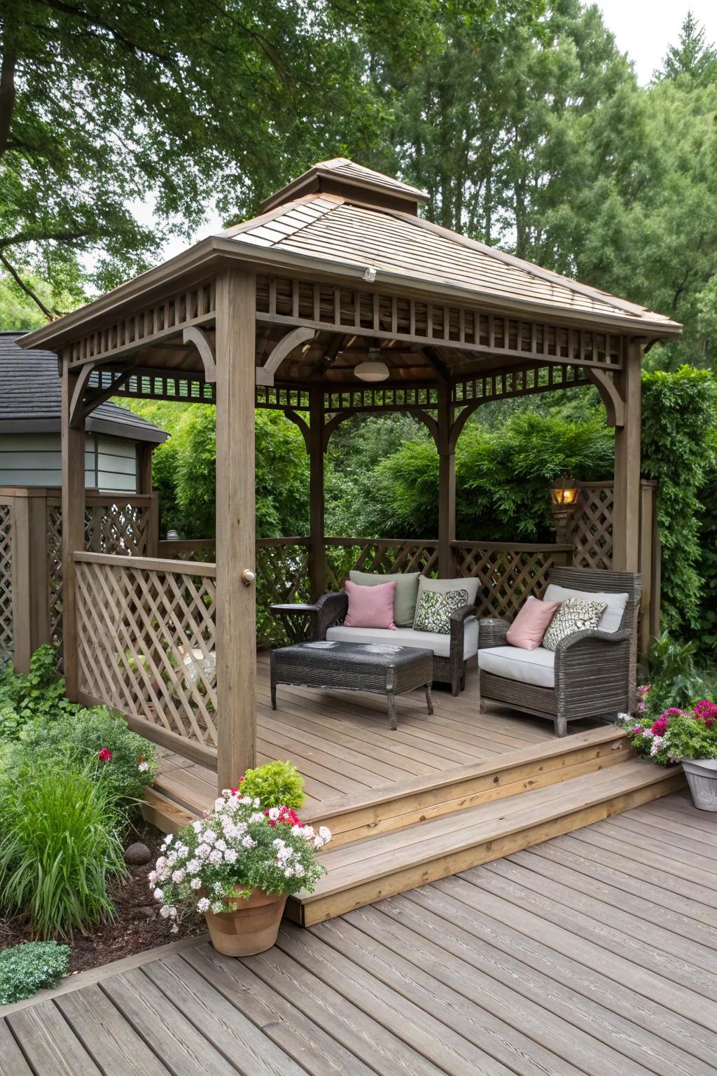 A gazebo adds charm and shelter to your deck.