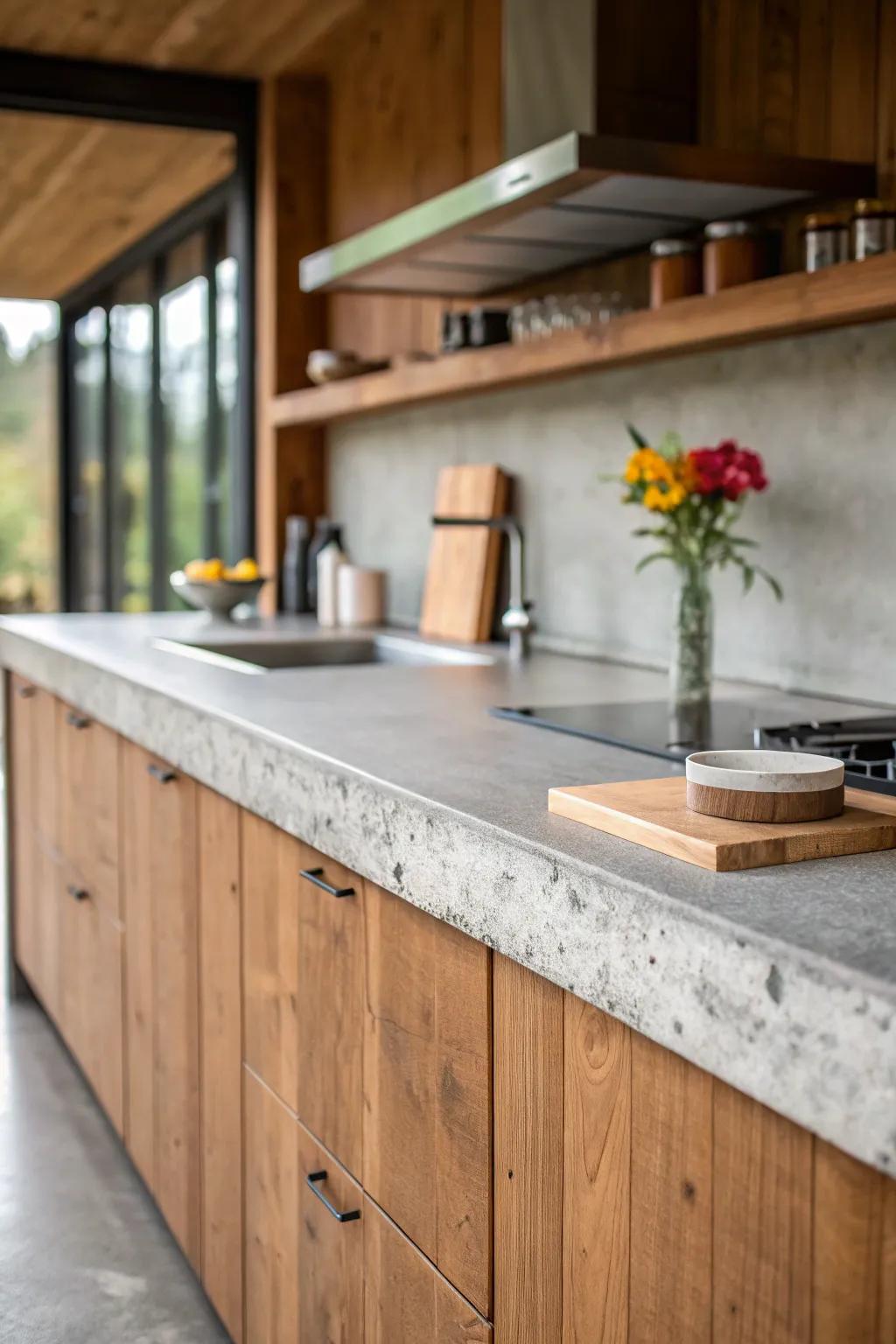 Concrete countertops offer a sleek, industrial aesthetic.