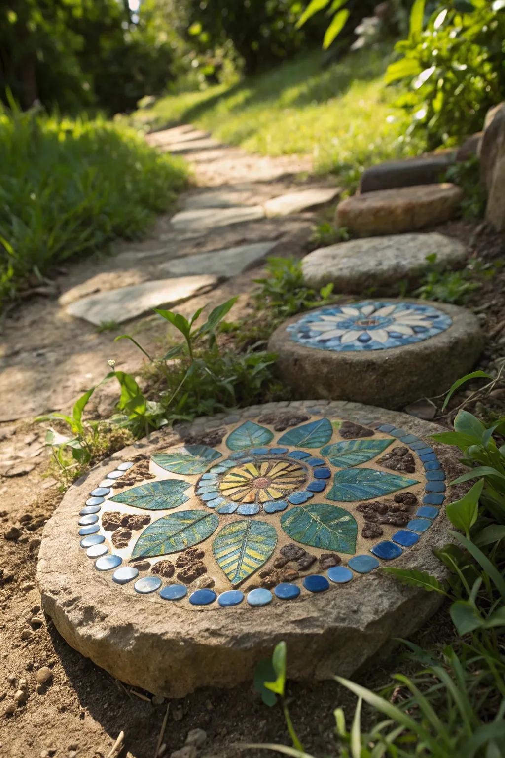 Transform your pathway with a touch of artistry and personal flair using vibrant mosaic tile inserts.