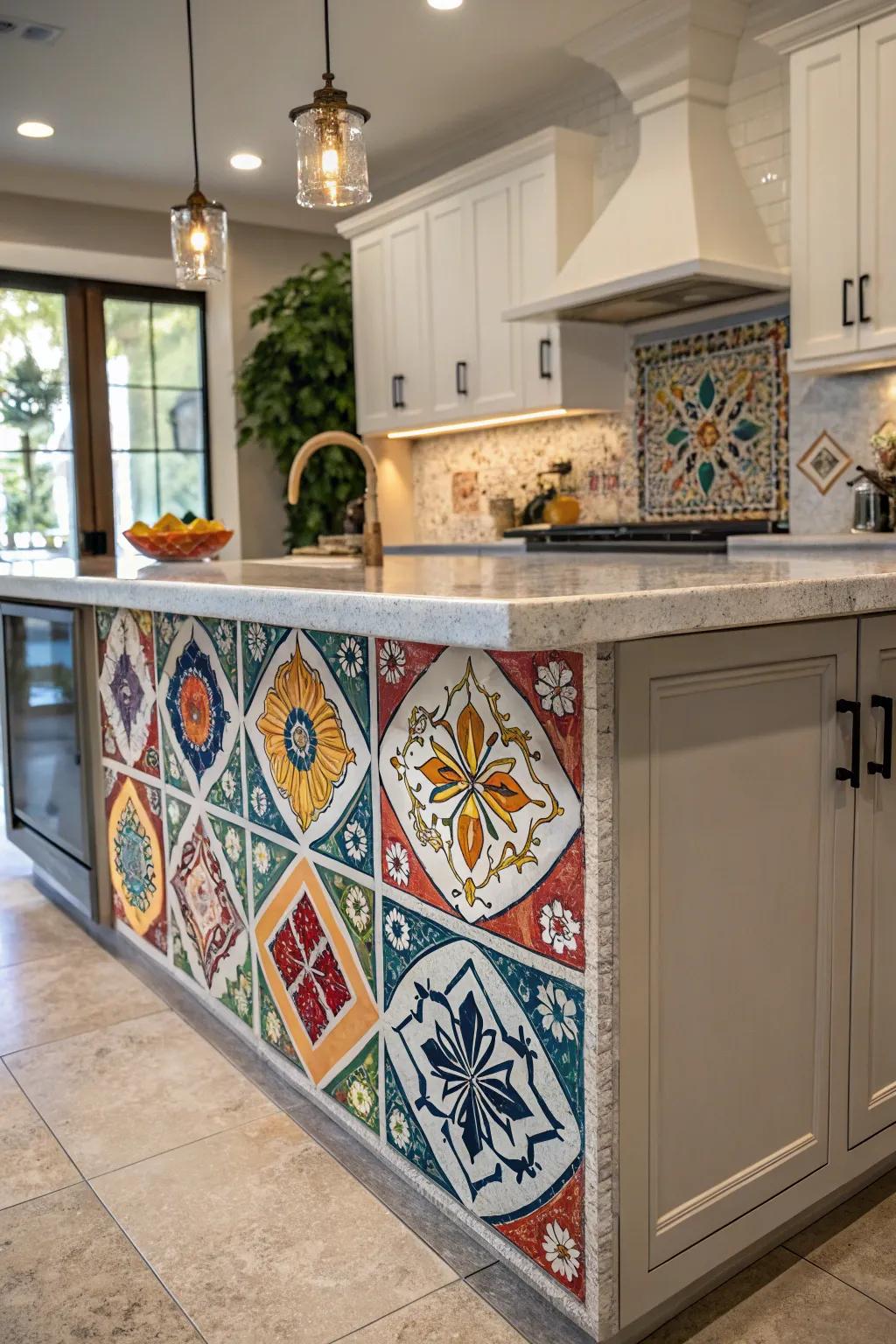 Decorative tiles add an artistic touch to your island.