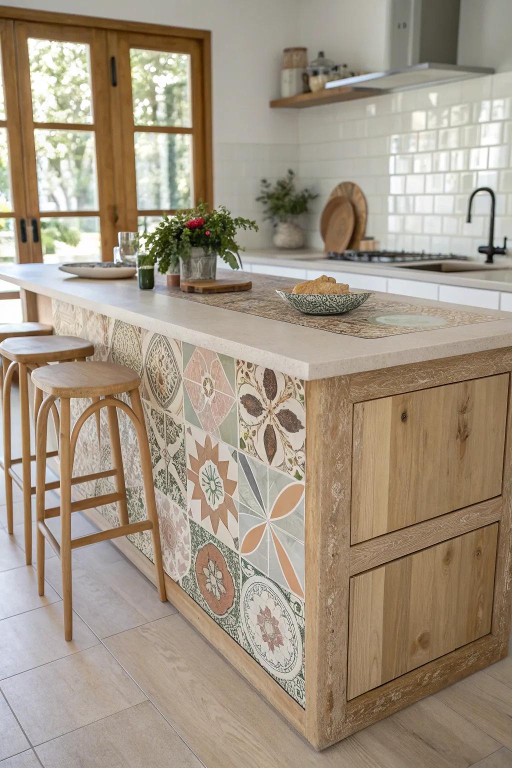 Elevate your kitchen with a stunning mosaic tile island for that perfect blend of color and craftsmanship.