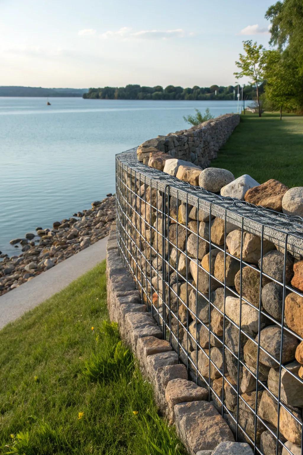 Crafted Strength: The Art of Gabion Walls on a Lakefront