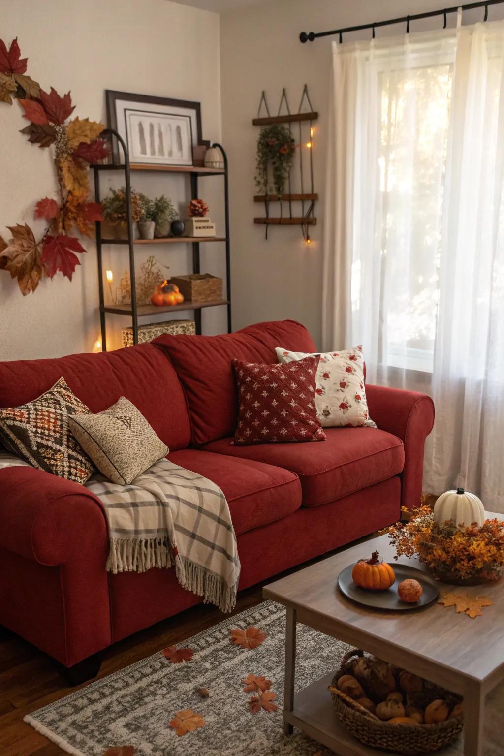 Seasonal decorations maintain your family room's freshness and harmony with the shifting seasons.