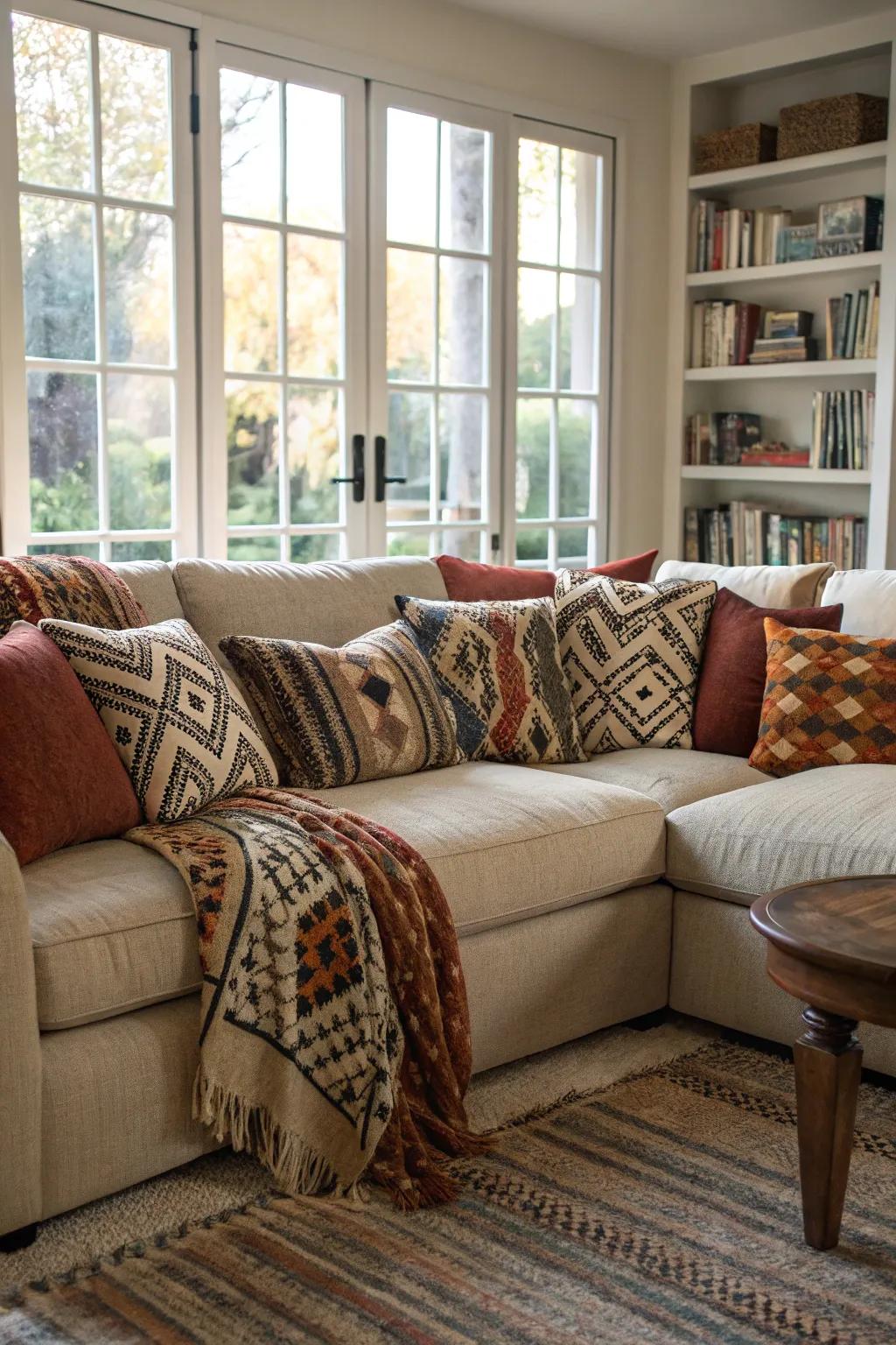 Incorporate personality with patterns on your sectional.
