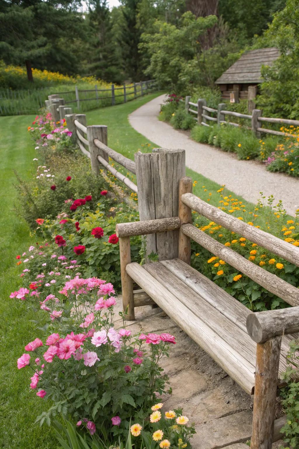 Built-in seating adds functionality to your log fence.