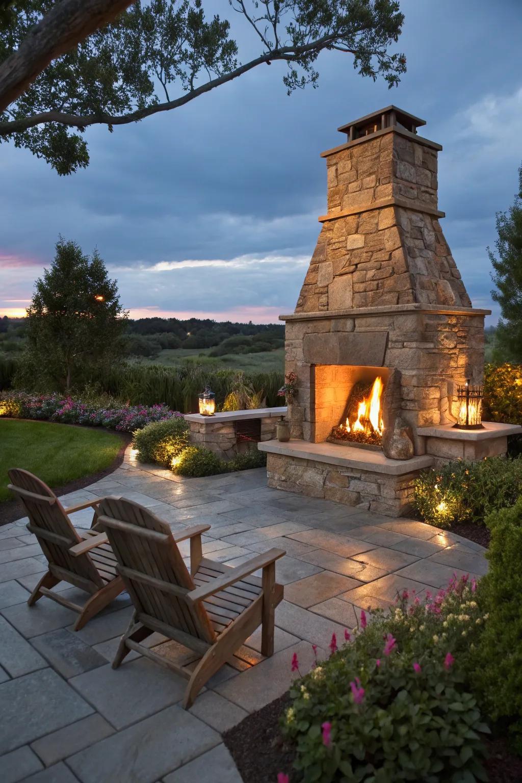 Elevate your outdoor space with a handcrafted stone fireplace, where rustic charm meets sophisticated design.