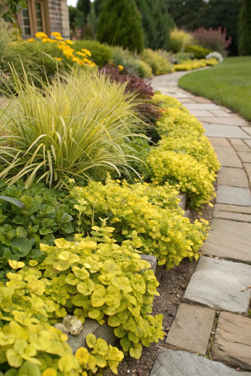 Creeping Jenny creates a lush, colorful carpet.