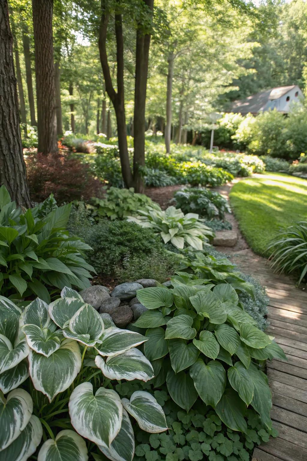 Hosta bringing lush greenery to a shaded garden area.