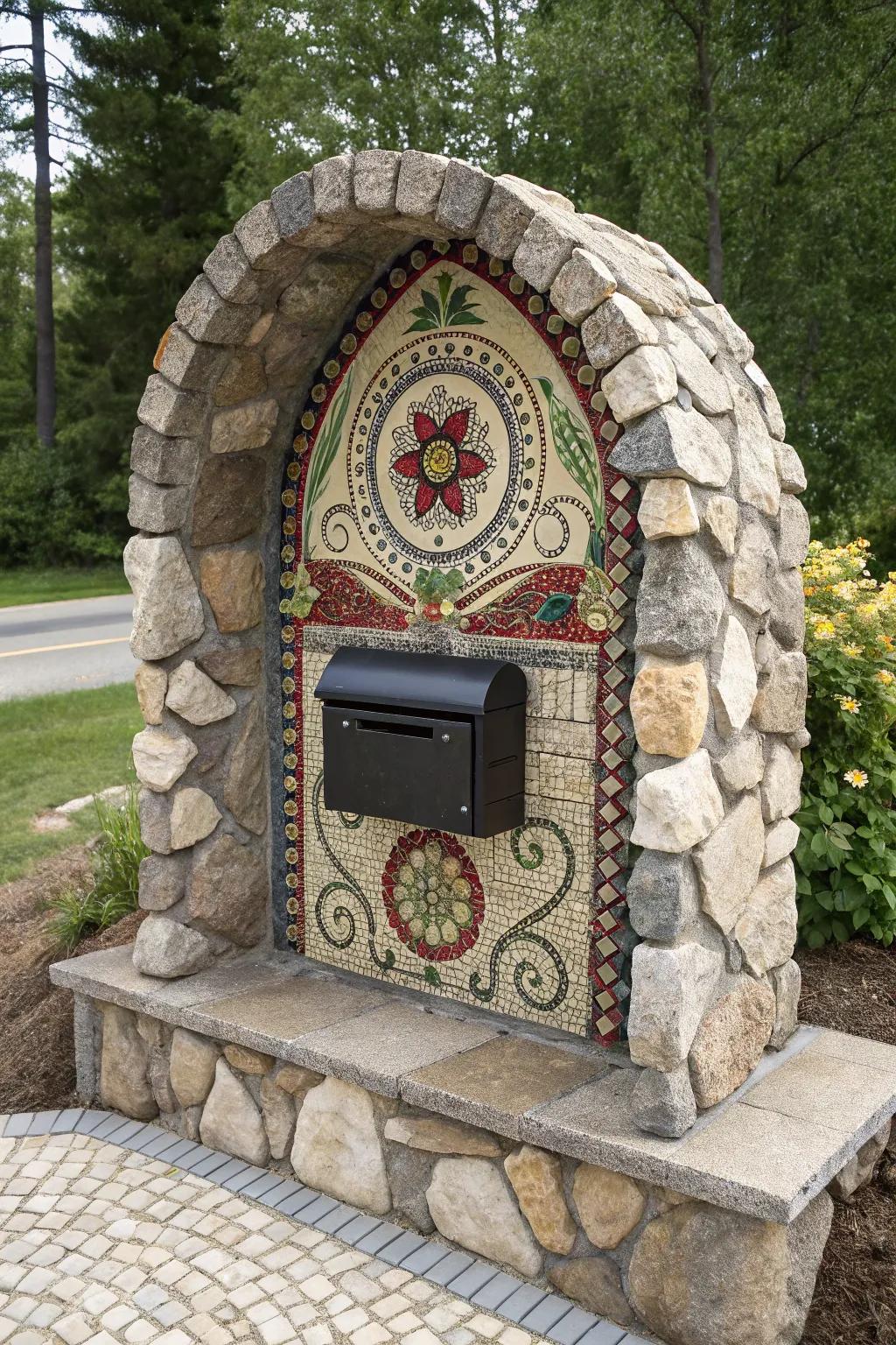 Stone mosaics append an artistic flair to your mailbox.
