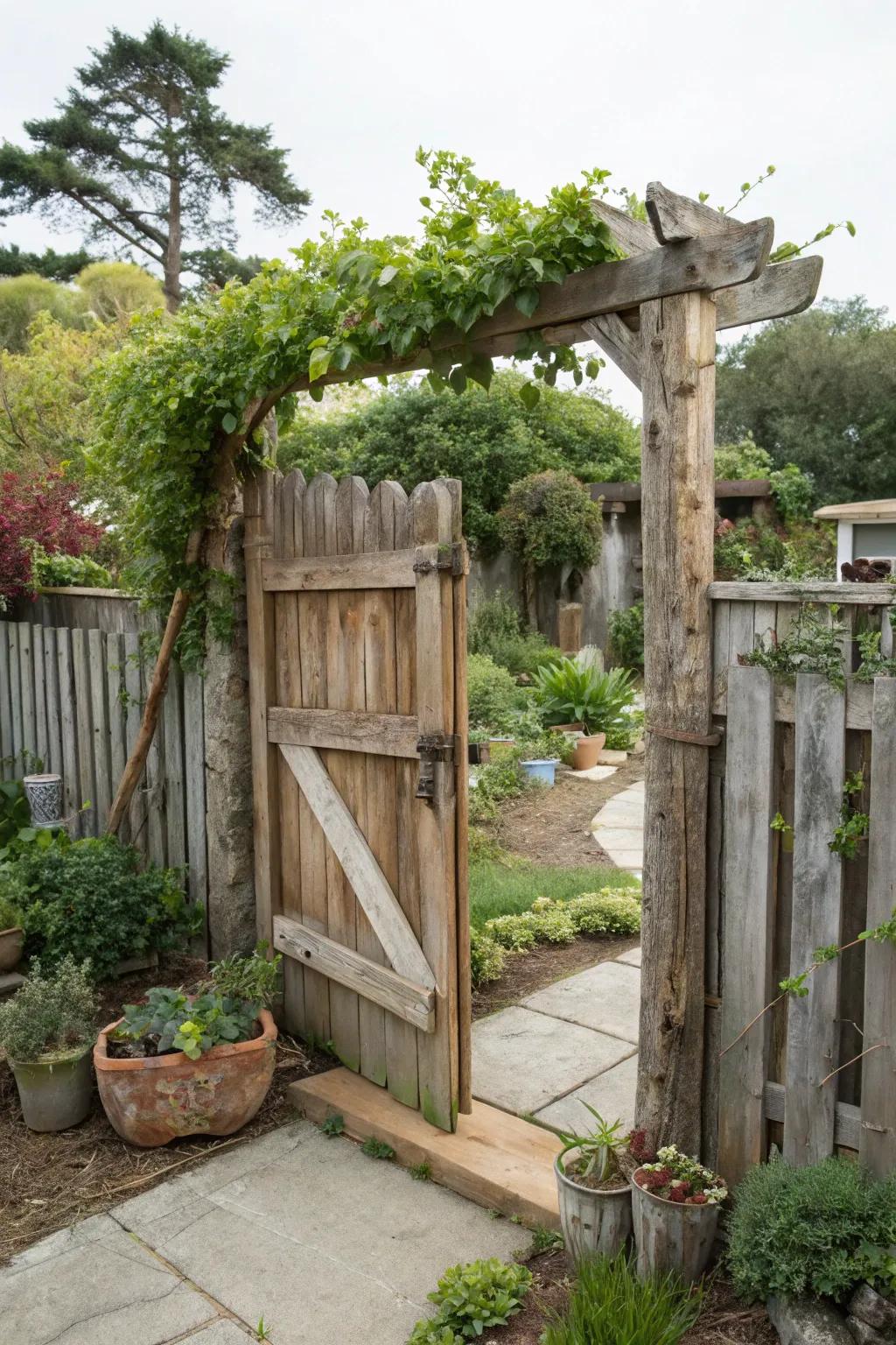 Eco-chic reclaimed wood gate design