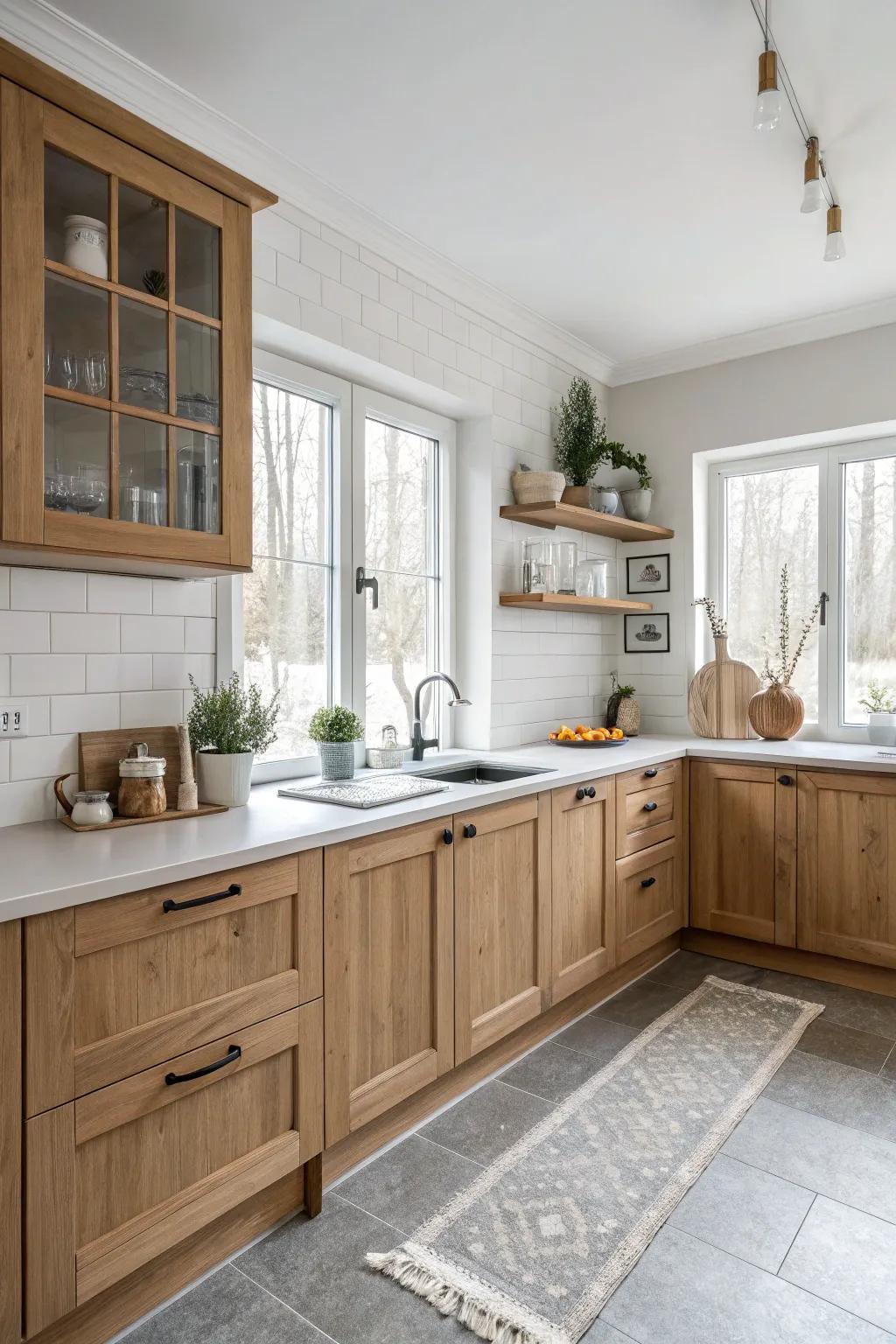 A serene Scandinavian-style kitchen with clean lines and maple cabinets.