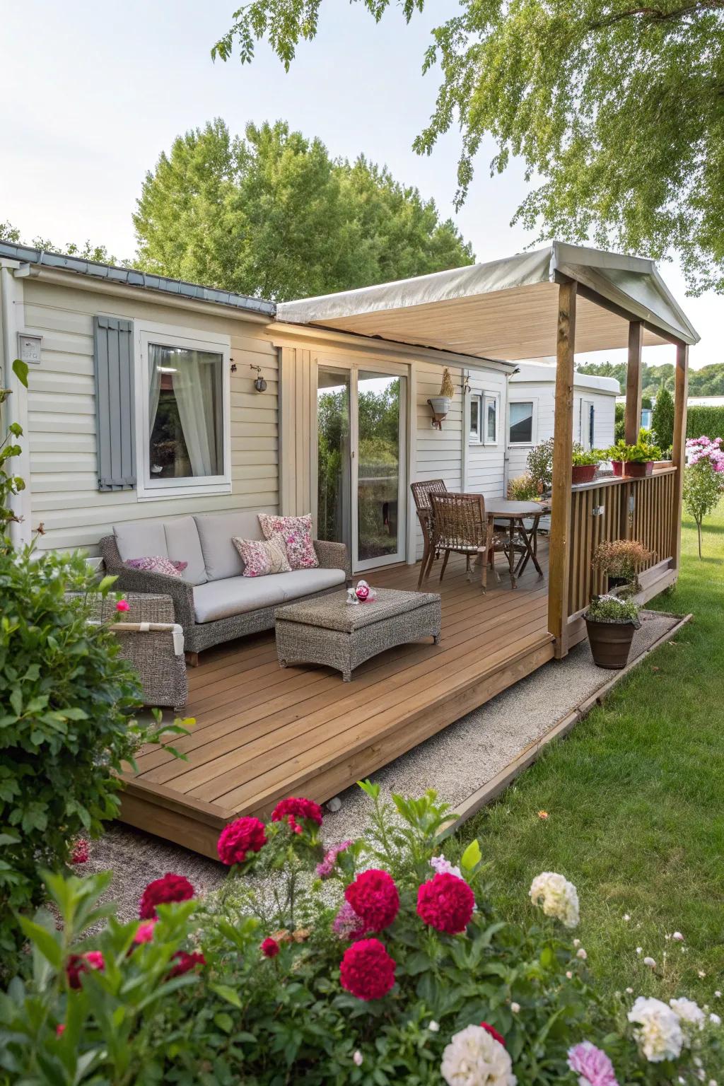 A patio area offers a perfect outdoor retreat.