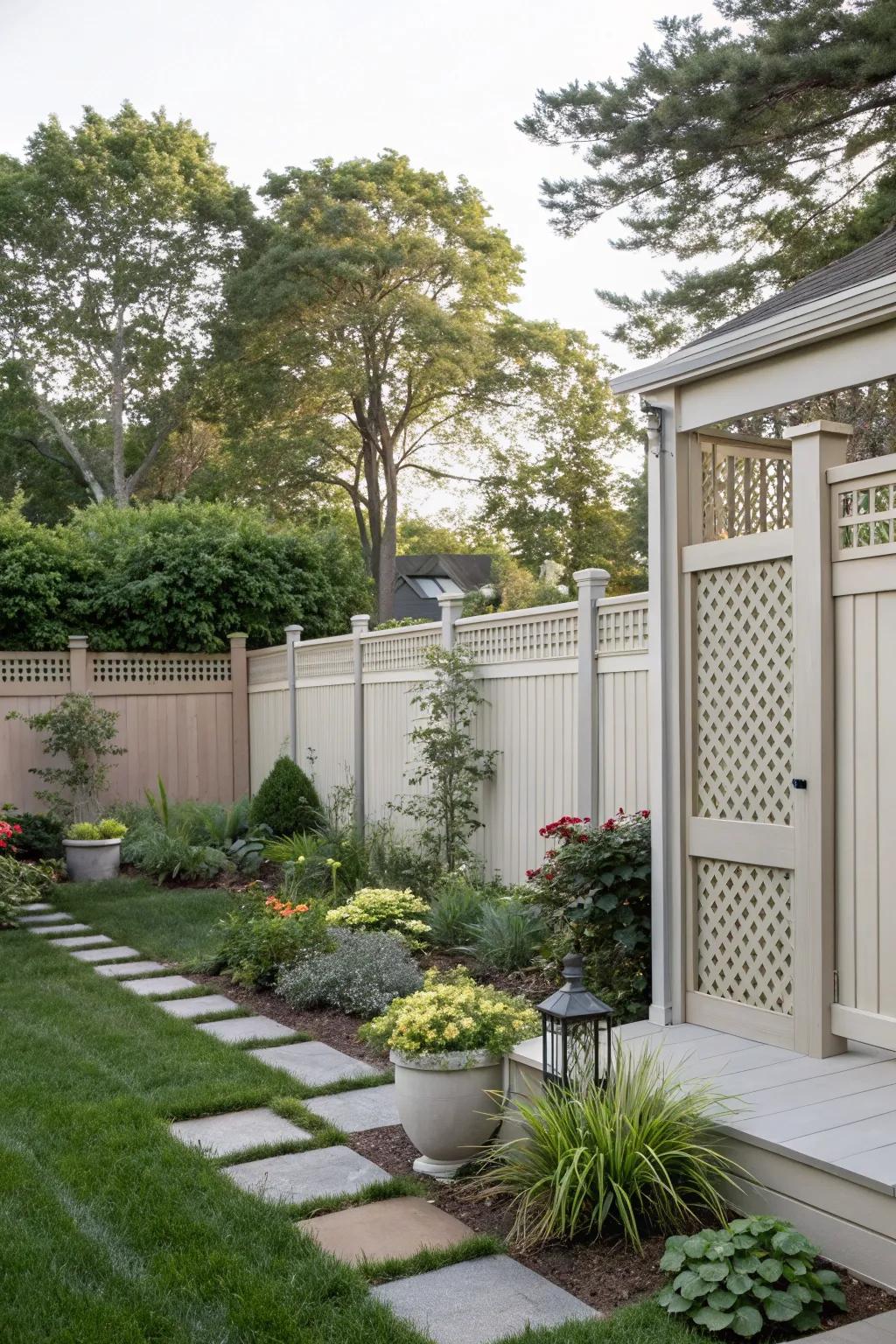 Stylish privacy screens creating a secluded backyard retreat.